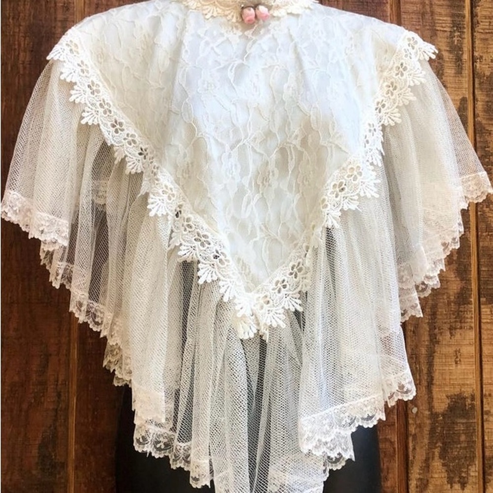Elegant Lace Shawl with Ribbon Tie